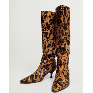 Leopard Print Leather Heeled Boots